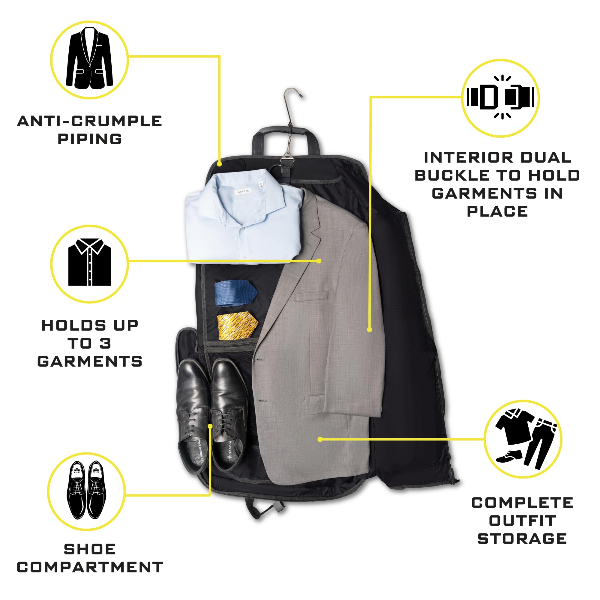 ZEGUR Premium Suit Garment Bag Carry On - Hangs 4 Suits - Travel & Business with Shoulder Strap and Laptop Compartment
