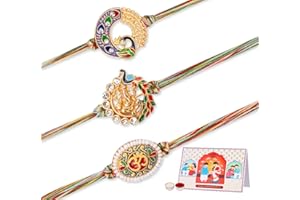 IndoTribe, Rakhi For Brother with Gift Set - Set of 3, Rakhi For Brother with Card, Roli Chawal | Rakhi for Brother and Bhabhi | Rakhi For Brother | Bhaiya Bhabhi Rakhi | Raksha Bandhan Rakhi