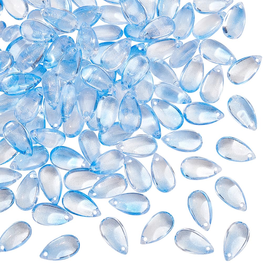 OLYCRAFT 100pcs Teardrop Lampwork Glass Beads - Cornflower Blue with Glitter - 7.5x14mm - DIY Crafts