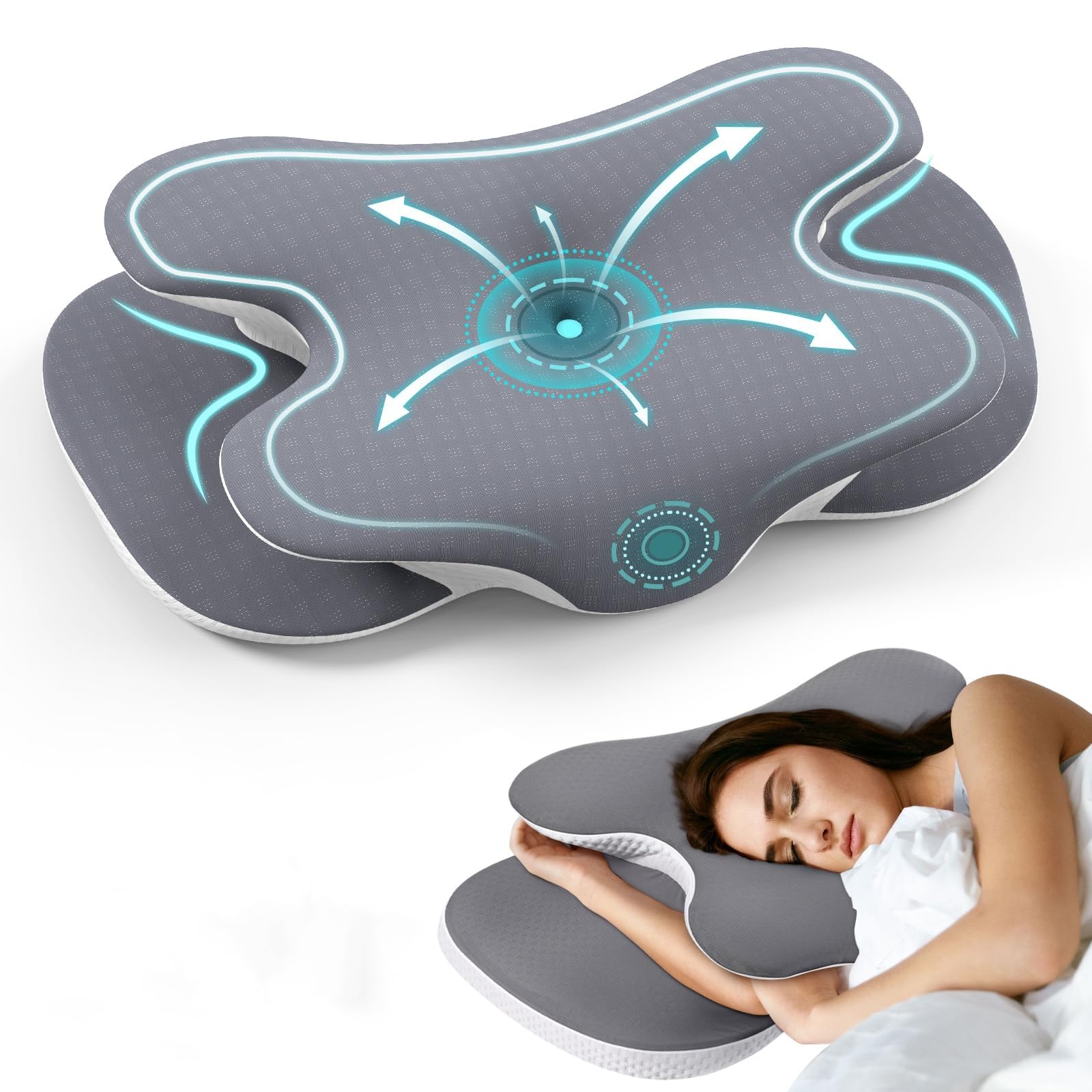 Photo 1 of A-Pce Cervical Neck Pillow, Ergonomic Memory Foam Pillows for Neck Pain Relief with Breathable Pillowcase, Adjustable Contour Neck Support Pillow for Side Back Stomach Sleepers, Odorless