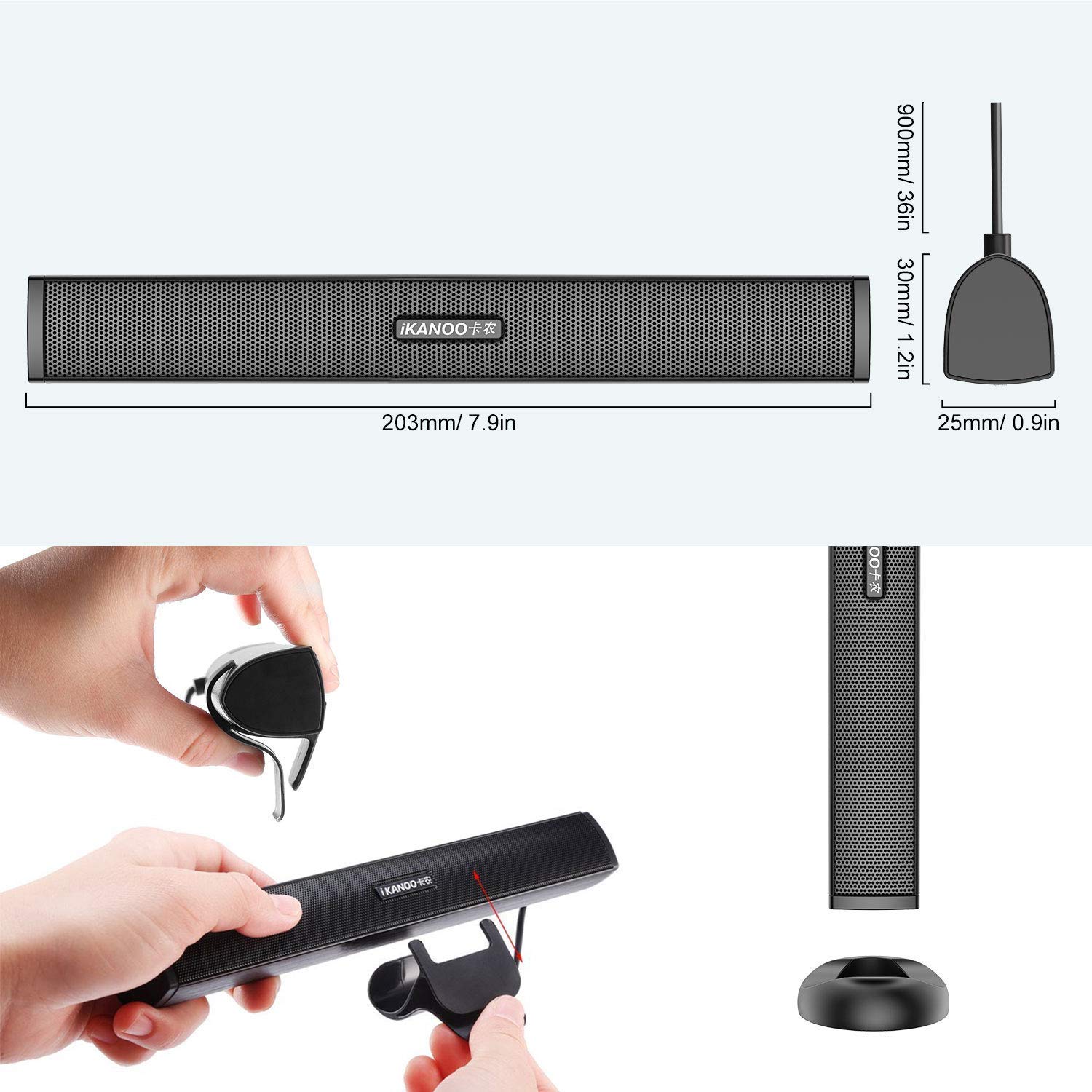 Portable USB Speaker,Mini USB Powered External Clip-On Sound Bar for Laptop,Notebook,Ultrabook,Windows PCs,Computer or Stands On Desktop-Gaming Speakers and Music Sound Box(Black,7.8\