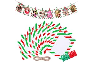 Janlaugh 100 Pcs Christmas Paper Photo Frames 4x6 Red and Green Paper Picture Frame with 100 Clip 10 String Kit DIY Hanging Cardboard Photo Holder Christmas Wall Decor Wedding Home