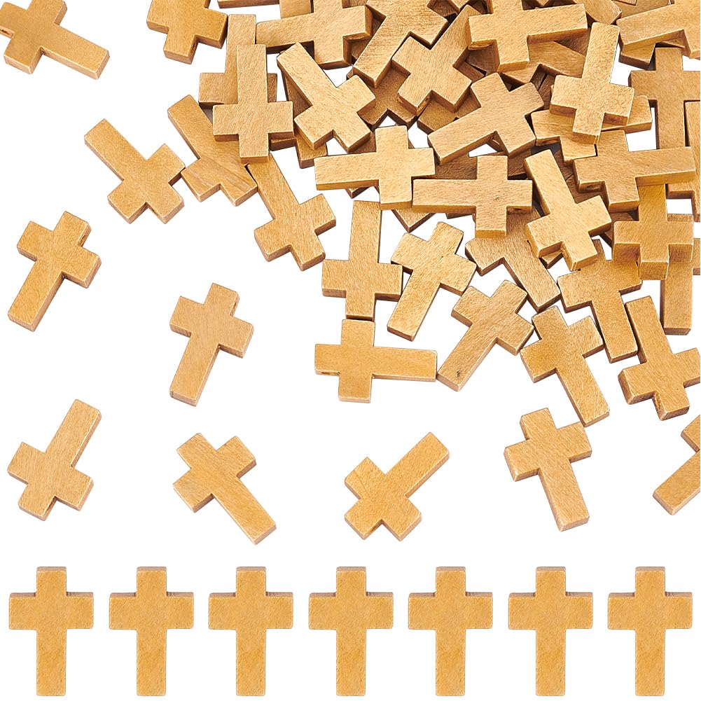 SUNNYCLUE 100Pcs Easter Wood Cross Charms Mini Cross Charms Bulk Crosses Bead Charm Mini Wood Crosses Pocket Bulk Rosaries Crucifix Pendants for jewellery Making Hanging Ornament Party Favors