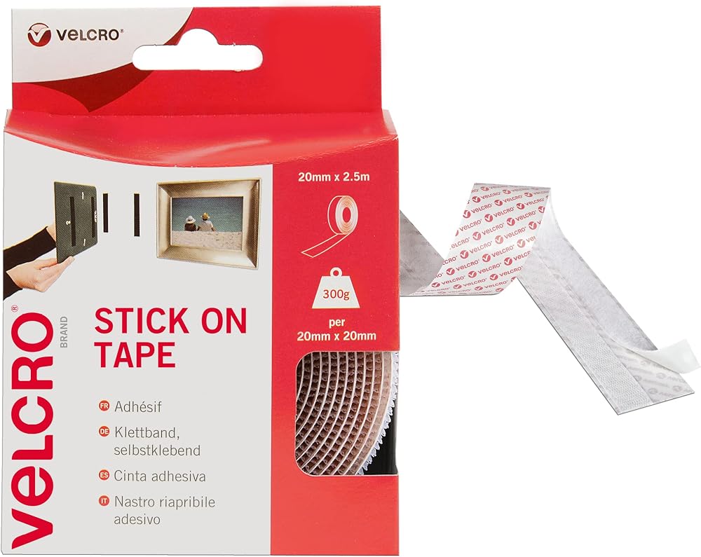 VELCRO Brand Stick On Tape 20mm x 2.5m White Cut-To-Length
