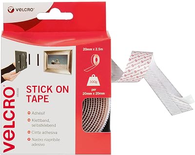 VELCRO Brand Stick On Tape 20mm x 2.5m White Cut-To-Length