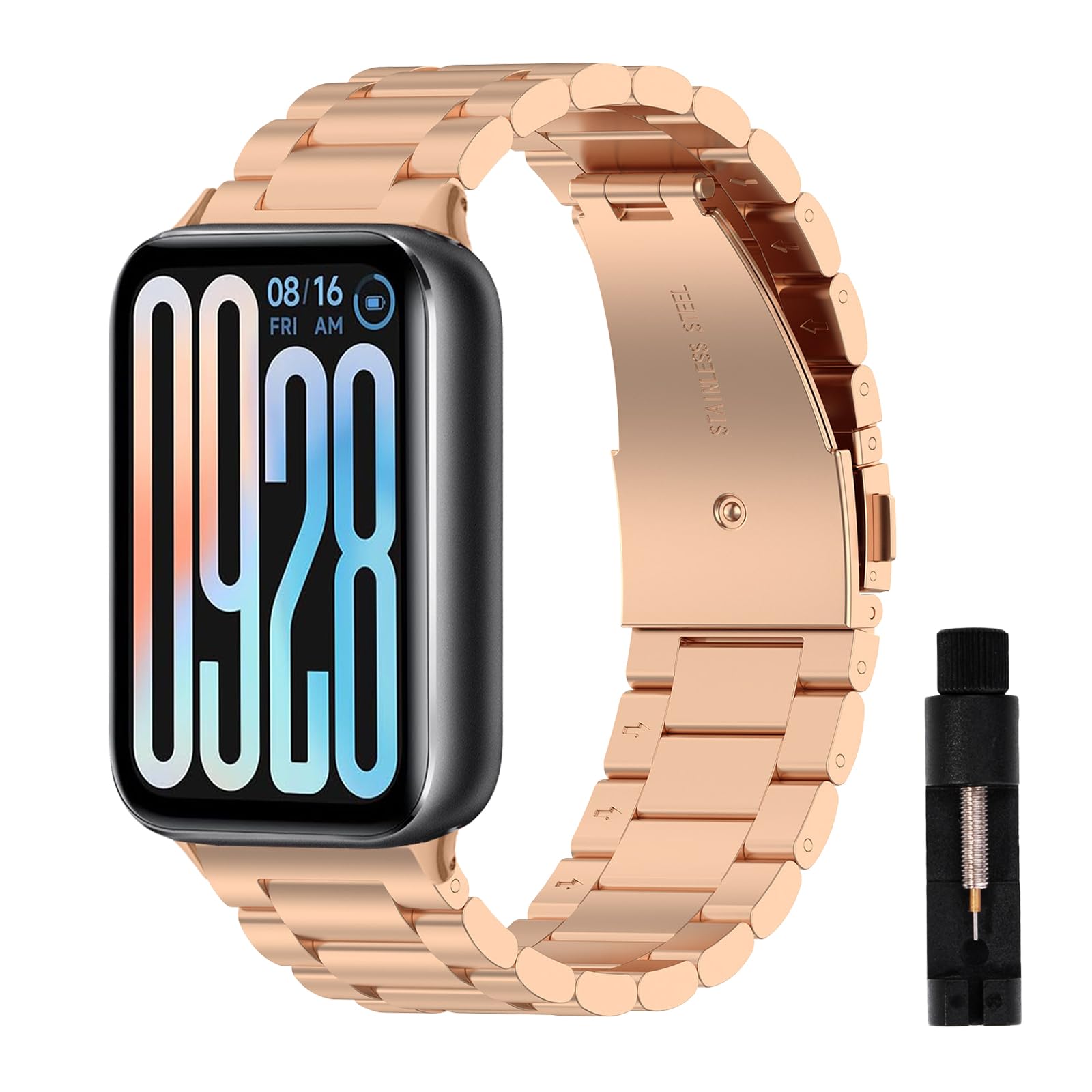 SeNool Metal Straps for Xiaomi Smart Band 9 Pro/Smart Band 8 Pro, Men Women Stainless Adjustable Replacement Watch Bands for Xiaomi Redmi Watch 6 / Redmi Watch 5 / Redmi Watch4 - Rose gold