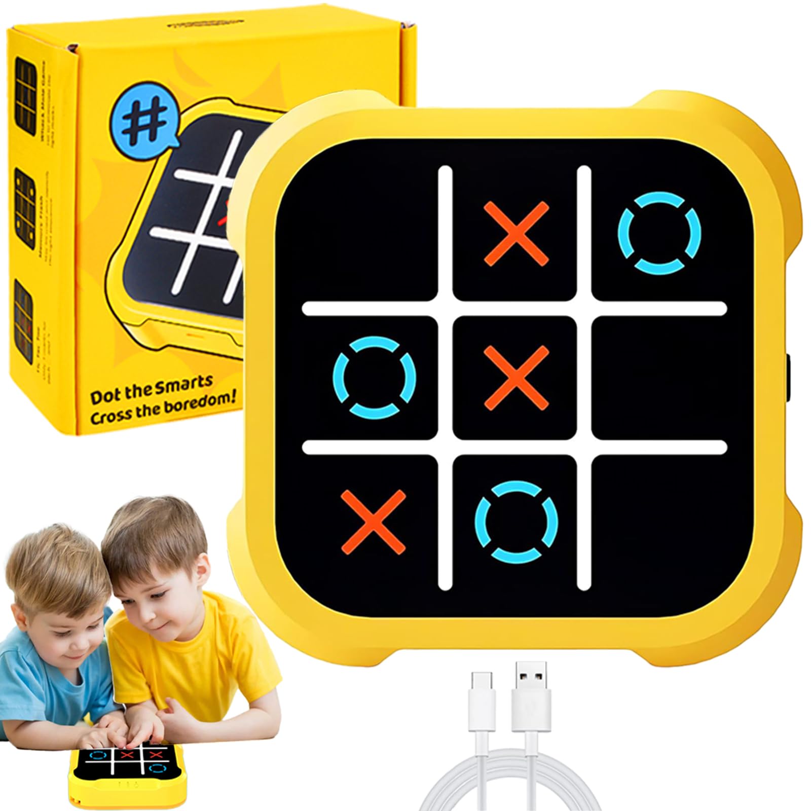 Tic Tac Toe Elektronisch, Elektronisch Tic-Tac-Toe Bolt Spiel, 3-In-1-Puzzlespielkonsole, Zappelspielzeug-Brettspiele, Brettspiel Familietragbare Reisespiele FüR Bildung 3+ Jährige Jungs (Yellow)