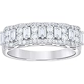 Jewels By Lux Sterling Silver Womens Baguette Round Cubic-Zirconia Fashion Bridal Anniversary Engagement Wedding Band Ring