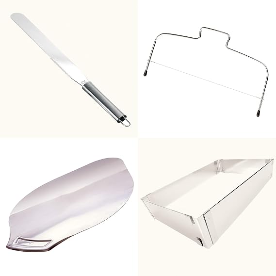 Backset Backrahmen Tortenbodenteiler Konditorenmesser Tortenheber – 4teilig aus Edelstahl – 1 Set Backzubehör zur Zubereitung