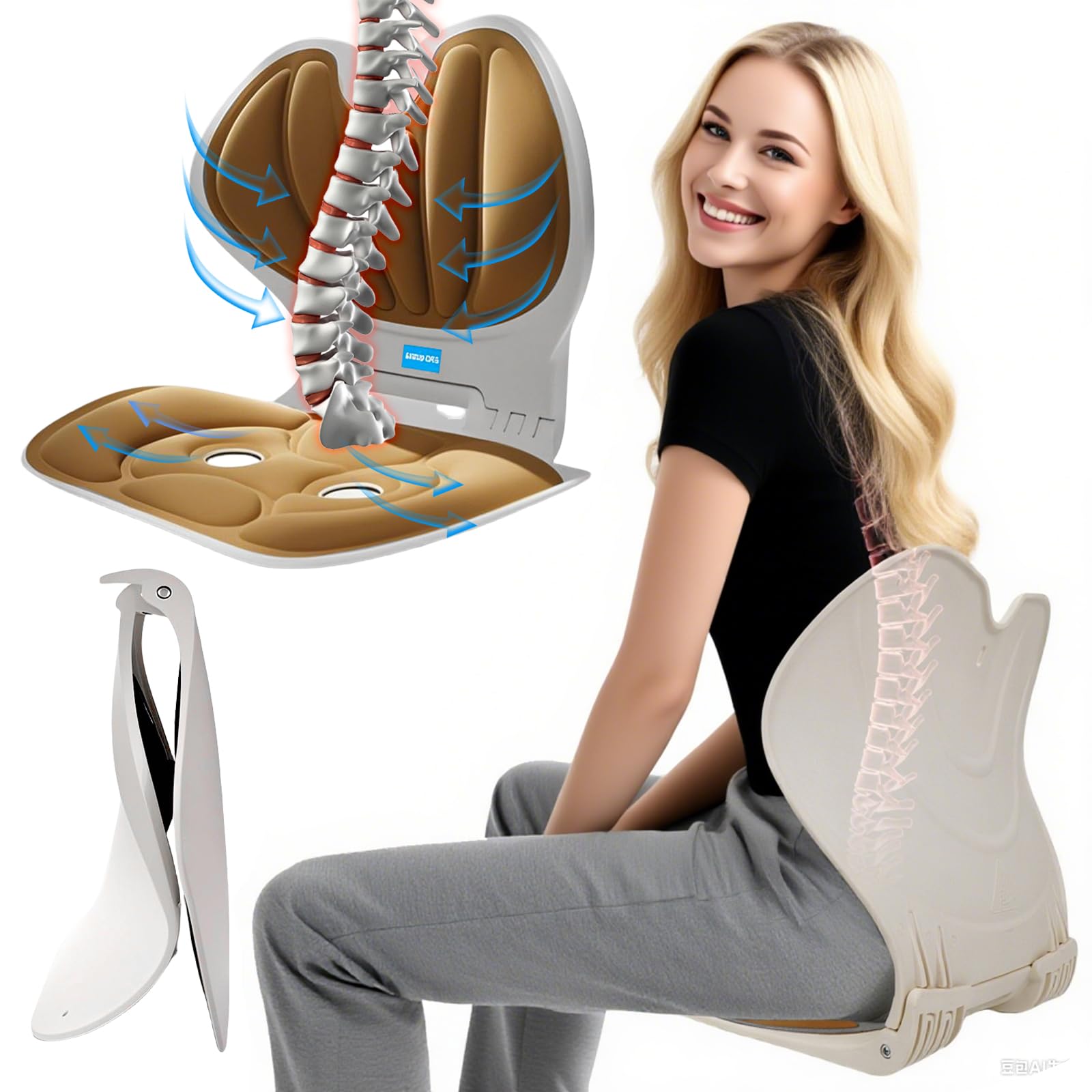 Photo 1 of Ergonomic Foldable Lumbar Support Chair for Posture Correction & Back Pain Relief - Compact Floor Seat for Office Work, Homework, Study - Space-Saving Design Ideal for Kids, Teens, Youth (Yellow)