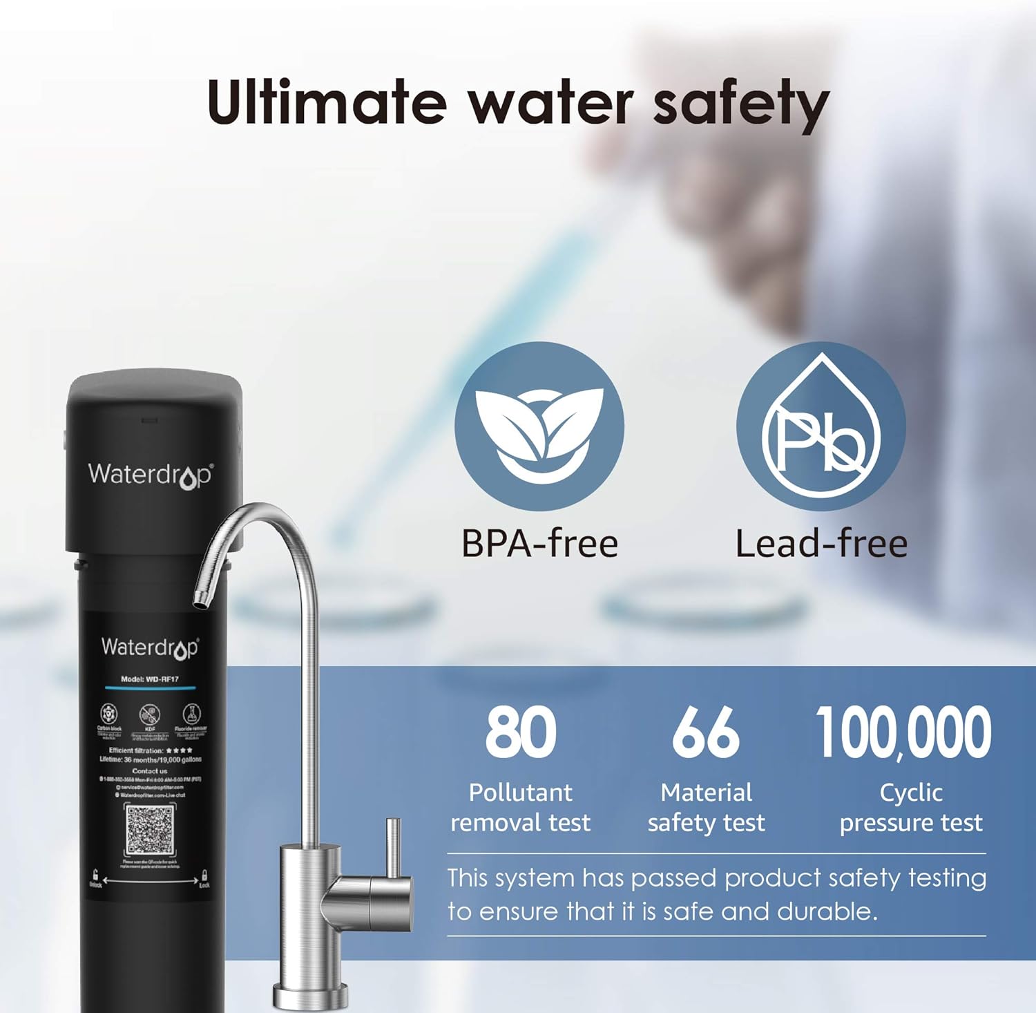 Waterdrop 17UB Under Sink Water Filter System, 3-Year Ultra Long Lifetime Drinking Water Filtration System, with Dedicated Brushed Nickel Faucet, Removes 99% Lead, Chlorine, Bad Taste & Odor, USA Tech - - 