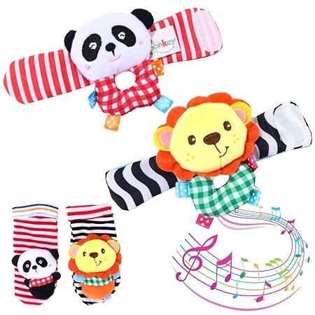 Acefun Infant Baby Weichem Plüsch 4 STÜCKE Tier Handgelenke Rassel und Fuß Sucher Socken Set Frühen Pädagogisches Spielzeug f