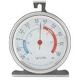 Taylor Analog Refrigerator Freezer Thermometer | Dial Kitchen Thermometer with Safe Temperature Zone Indicators, NSF Listed, Hangs or Stands, -20 to 80 Degrees F