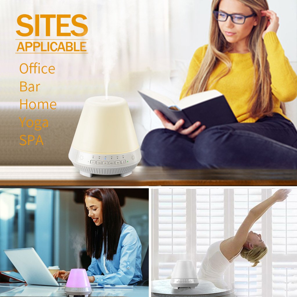 3-in-1 Cool Mist Humidifier Bluetooth Speaker Lamp, Smart Aroma Essential Oil Diffuser, VOSAKE Ultrasonic 300ml Mist Humidifier with 7 Color Lights Changing, Bluetooth Aroma Humidifier, Waterless Auto Shut-off & Timing, Alarm, 1-6 Hour Time