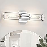 METWET Bathroom Vanity Light Fixtures, Chrome Wall Lights in Clear Glass Indoor Wall Sconce, Modern Wall Light Up and Down Wa