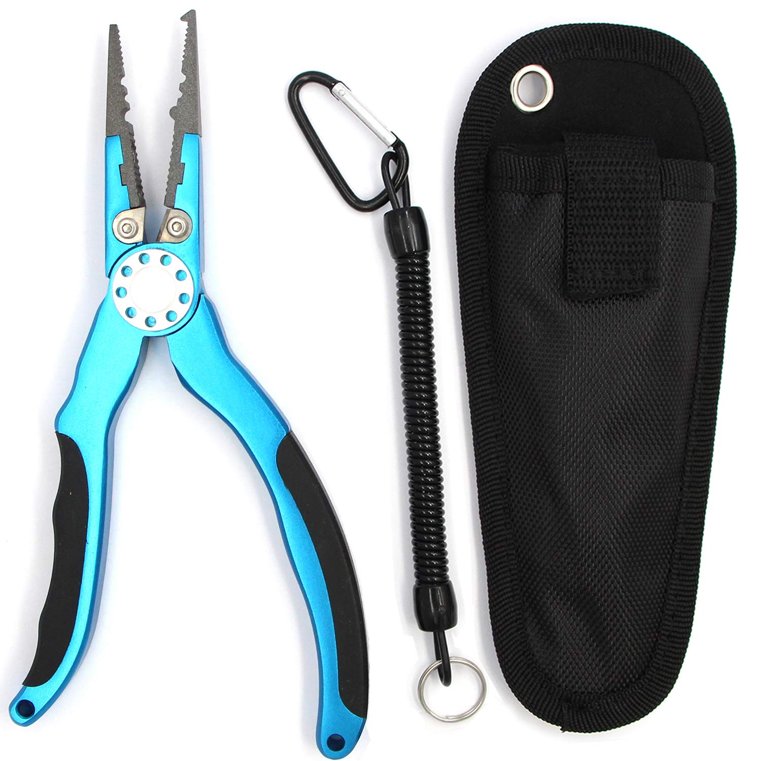 CRAZY SHARK Aluminium Fishing Pilers, Stainless Steel Hook Remover Fishing Tools, Saltwater Resistant Fishing Gear, Spilt Ring Pilers, Tungsten Carbide Cutters, Braid Line Cutters (Blue)