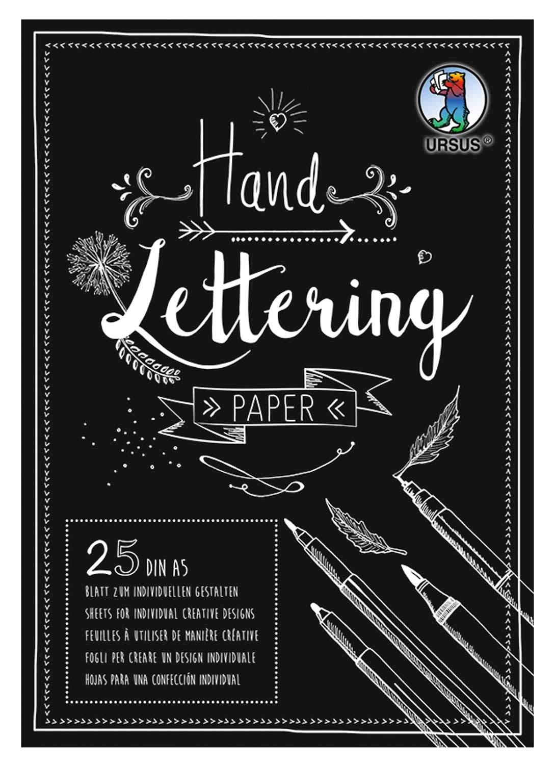 Ursus 24929290 Handlettering Paper Pad with 25 Sheets Coloured Card 210 g/m² DIN A5 for Customising Black