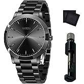 NIBOSI Men Watches Analog Quartz Stainless Steel Black Watches for Men Waterproof Business Classic Watch Fashion Minimalist Ultra Thin Wrist Watch for Work and Casual Wear