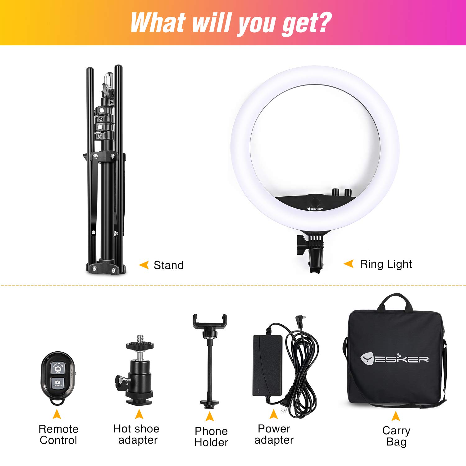 Ring Light with Tripod Stand, Yesker 14 Inch LED Ringlight Kit with Phone Holder Adjustable Color Temperature Circle Lighting, Led Photo Beauty Ring Lights for Camera for Vlog, Makeup, Video Shooting