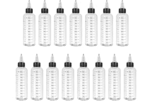 PATIKIL 3.4oz(100ml) Plastic Dispensing Bottle, 15Pcs Squeeze Graduated Empty Bottles with Black Twist Cap for Liquids, Inks,