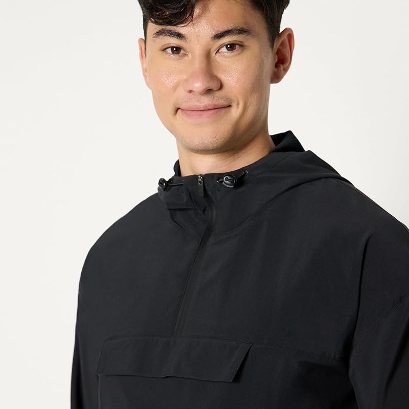 Chaqueta Tipo Anorak Deportiva, Ligera y Elástica, Tejida con Bloques de Color Hombre, Negro, L