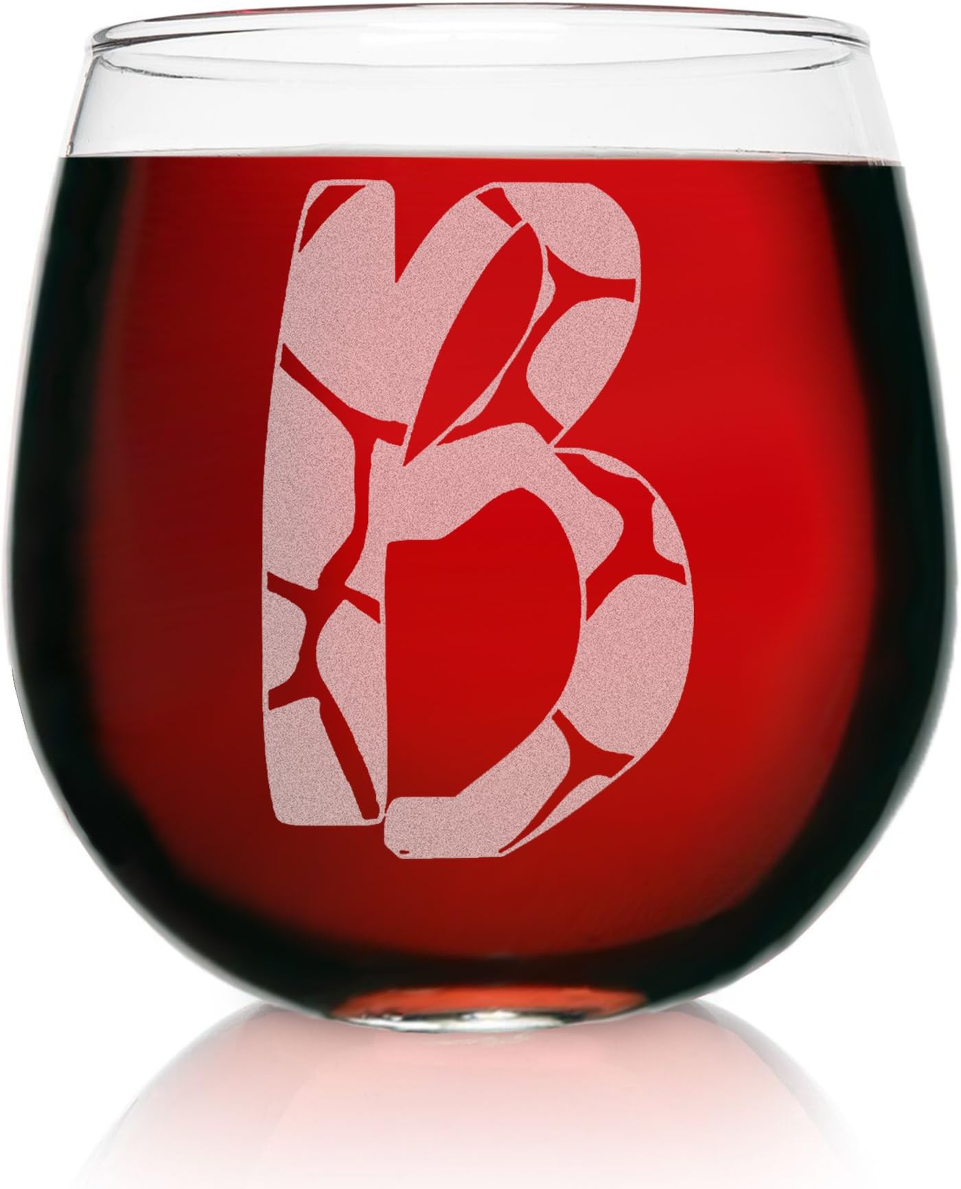 B-Monogram Giraffe- Etched Stemless Wine Glasses-Animal Print