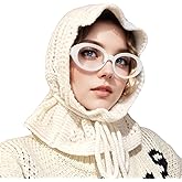 ACUSHLA 100% Merino Wool Fashion Balaclava for Women Soft Warm Light Hooded Scarf Knitted Hat and Scarf in One