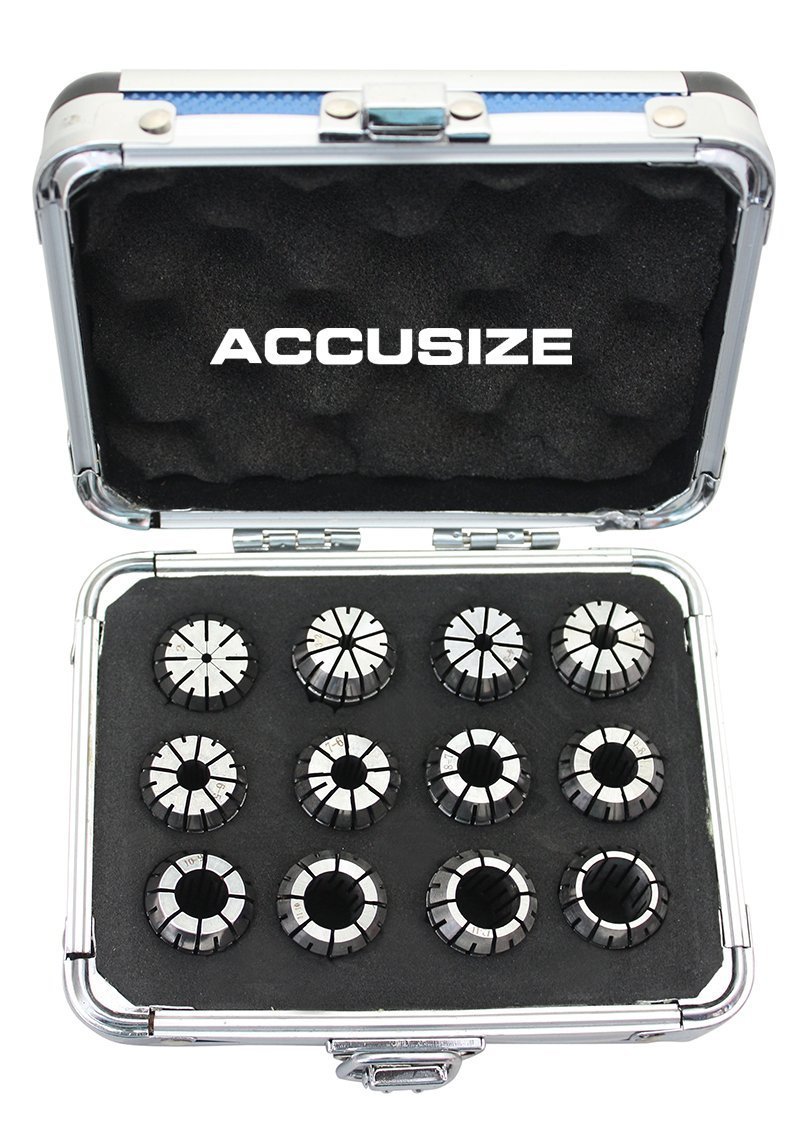Accusize Industrial Tools 2-13mm by 1mm ER20 Collet Set, 12 Pcs, in Fitted Strong Aluminium Box, 3350-0583