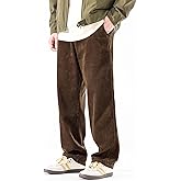 PLEPAN Mens Corduroy Pants Baggy Wide Leg Casual Elastic Waist Drawstring Loose Fit Sweatpants