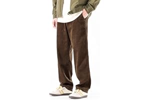 PLEPAN Mens Corduroy Pants Baggy Wide Leg Casual Elastic Waist Drawstring Loose Fit Sweatpants