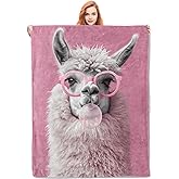 VANZEV Pink Llama with Glasses Blanket Gifts for Women, Llama Flannel Blanket, Soft Warm Lightweight Throw Blankets for Bed Couch Home Travel Llama Decor 50" x 60"