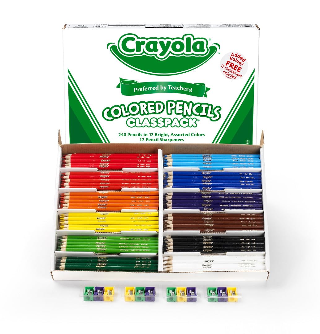 Crayola Colored Pencils Classpack (240 Ct), Bulk Classroom Supplies, Colored Pencils for School, 12 Assorted Colors, Nontoxic