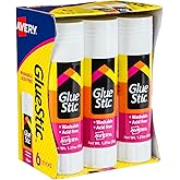 Avery&reg; Glue Stic&trade;, White, 36 Grams, 1.27 oz, 6 Glue Sticks | School, Office and Craft Projects, Washable for Easy Cleanup, Permanent Bond for Lasting Hold, Bonds to Paper and Fabric