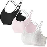 Happy Cherry Training Bras for Girls Criss Cross Back Teen Sports Bras Cotton Padded Seamless Youth Bralette 8-10 Years Old
