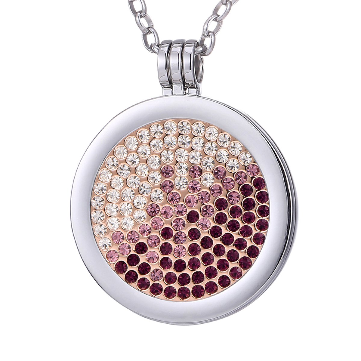 Morella Ladies' Necklace 70 cm Stainless Steel and Pendant with Coin Violet-Pink-Silver 33 mm in a Jewelry Bag — image 1