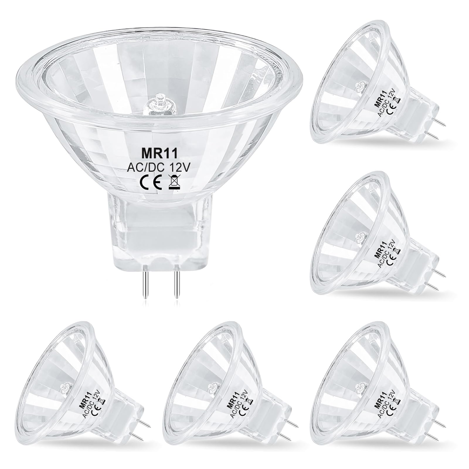 EASYIVY MR11 GU4 Halogen Bulb 12V 20W Dimmable, GU4 Bi-Pin Base Spotlight Bulbs Glass Cover 35mm Diameter, Warm White 2700K MR11 Mini Reflector Light Bulb for Recessed Light, Landscape Lights, 6-Pack