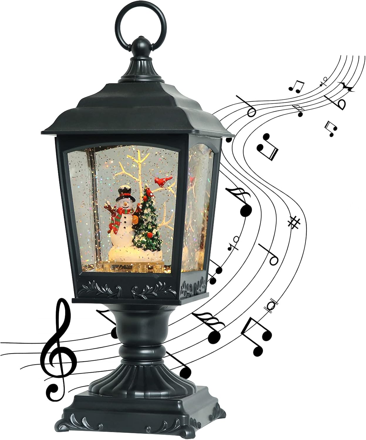 Snow Globes - DRomance Christmas Snow Globe Lantern with Musical and Timer, Battery Operated and USB Cable Snowman Light up Spinning Water Glitters Snow Globe Decoration(USB Included)