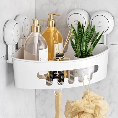LEVERLOC Corner Shower Caddy Suction Shelf No-Drill Rust Free 22 lb