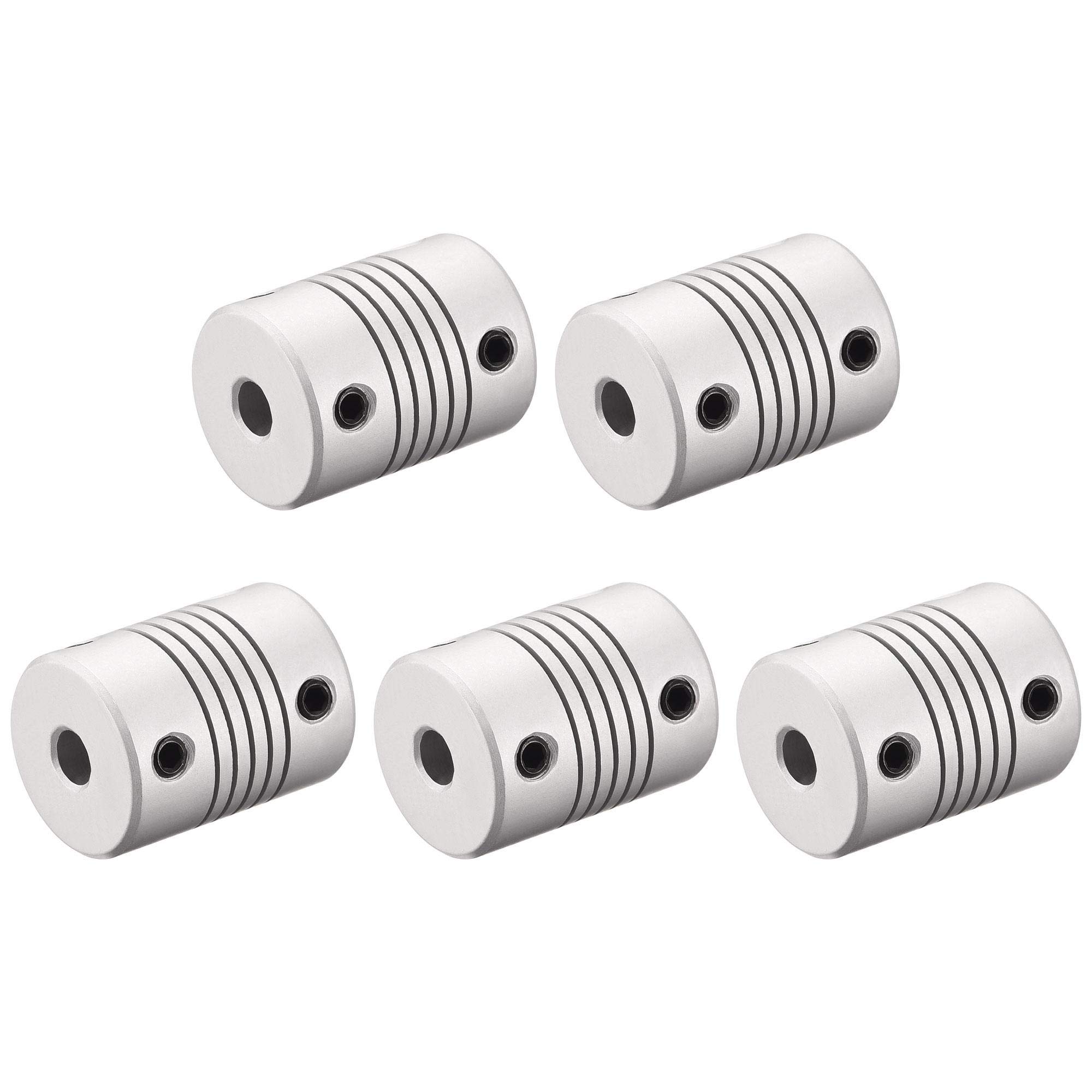 sourcing map 5mm to 10mm Aluminum Alloy Shaft Coupling Flexible Coupler Motor Connector Joint L25xD19 Silver,5pcs