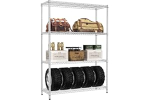 IZEUK 4-Tier Adjustable Heavy Duty Metal Wire Shelving Unit, Wide Storage Rack Organizer for Garage, Kitchen, Office, Dorm, Warehouse (Silver, 15.8" D x 45.8" W x 59.4" H, 1400 lbs Capacity)