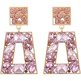 VANGETIMI Rhinestone Rectangle Statement Earrings Colorful Crystal Geometric Drop Dangle Earrings for Women Prom Party