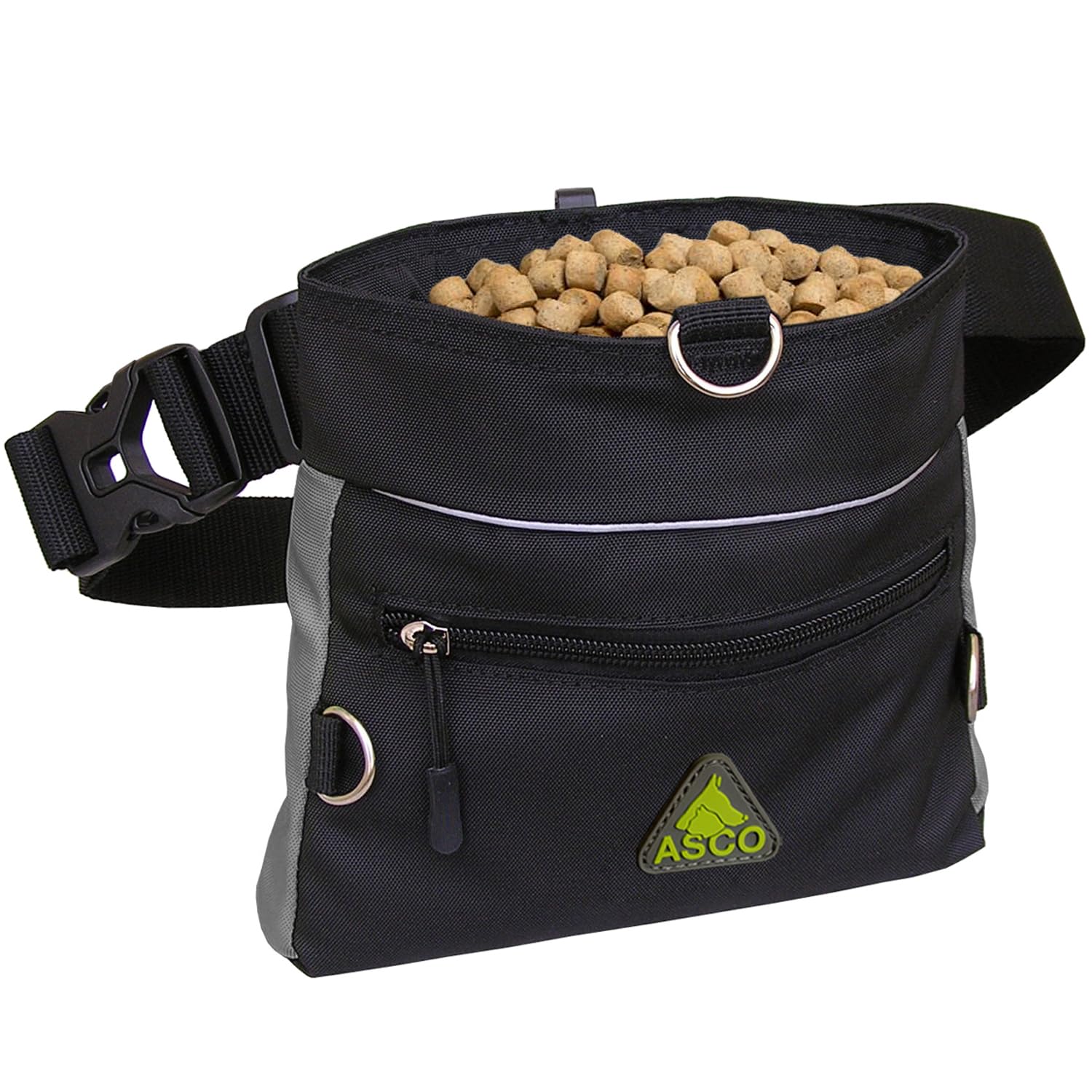 ASCO Treat Bag, Dog Horse Training Treat Pouch with One Hand Opening System, Prime Agility Waist Bag 20 x 20 cm, black grey AC61TB