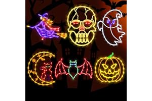 TRWYMZ 16" Halloween Window Silhouette Lights - 6 Pack Colour Lighted Cat on Moon & Skull Head & Bat & Witch & Pumpkin & Ghost for Holiday Indoor and Outdoor Wall Door Window Decorate
