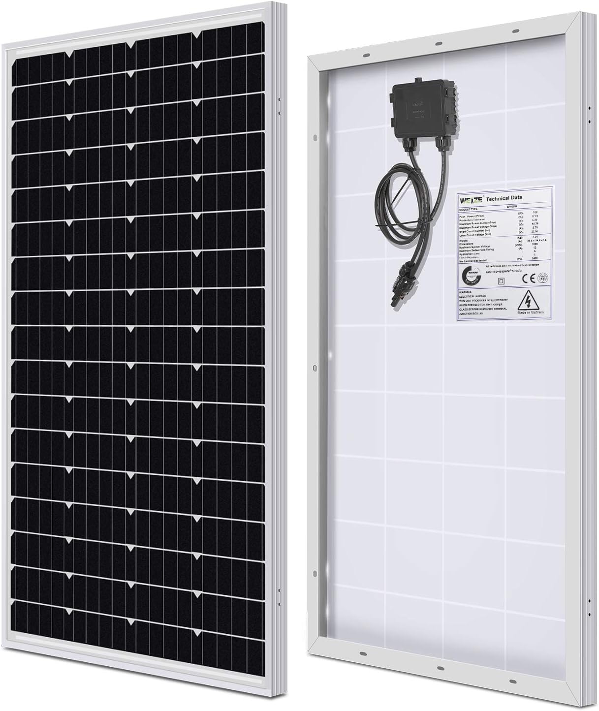 WEIZE 100 Watt 12 Volt Solar Panel, High Efficiency Monocrystalline PV Module for Home, Camping, Boat, Caravan, RV and Other Off Grid Applications : Garden & Outdoor