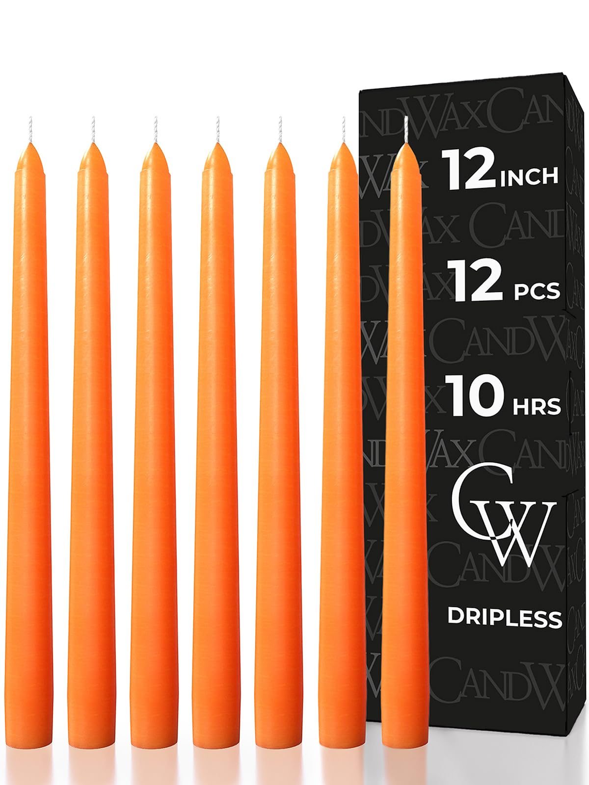 CANDWAX 12 inch Taper Candles Set of 12 - Dripless and Smokeless Candle Unscented - Long Burning Hand-Dipped Tapered Candles Perfect for Home Interior - Orange Candles