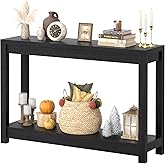 Besiost 47" Farmhouse Wood Entryway Table Narrow Console Table with Storage Behind Couch Sofa Table with Shelves for Entry Way with Open Storage, Easy Assembly, Embossed Wood Grain Black