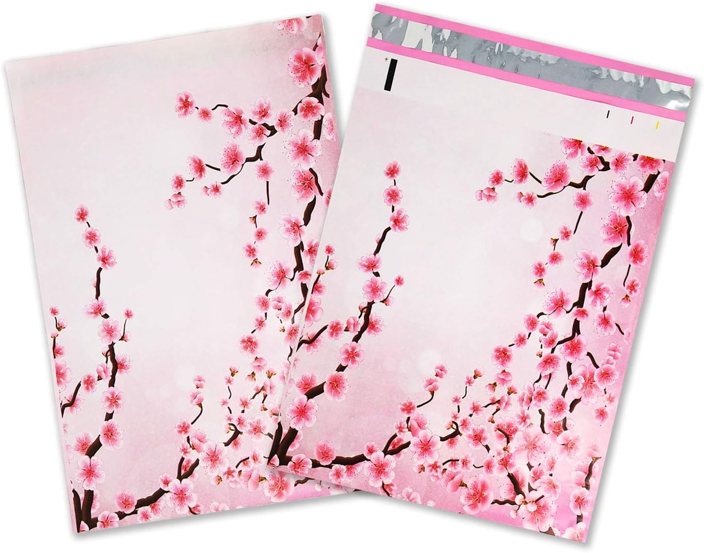30 Pack Poly Mailers 10x13 Inch, Designer Clothing Shipping Mailing Envelope Bags, Self Sealing W/Kissy Stickers (Cherry Blossoms)