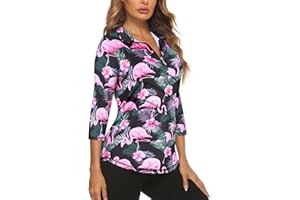 Koscacy Women's 3/4 Roll Sleeve Golf Tennis Polo Shirts UPF50+ Half Zip Dry Fit Workout Tops Athletic Shirt