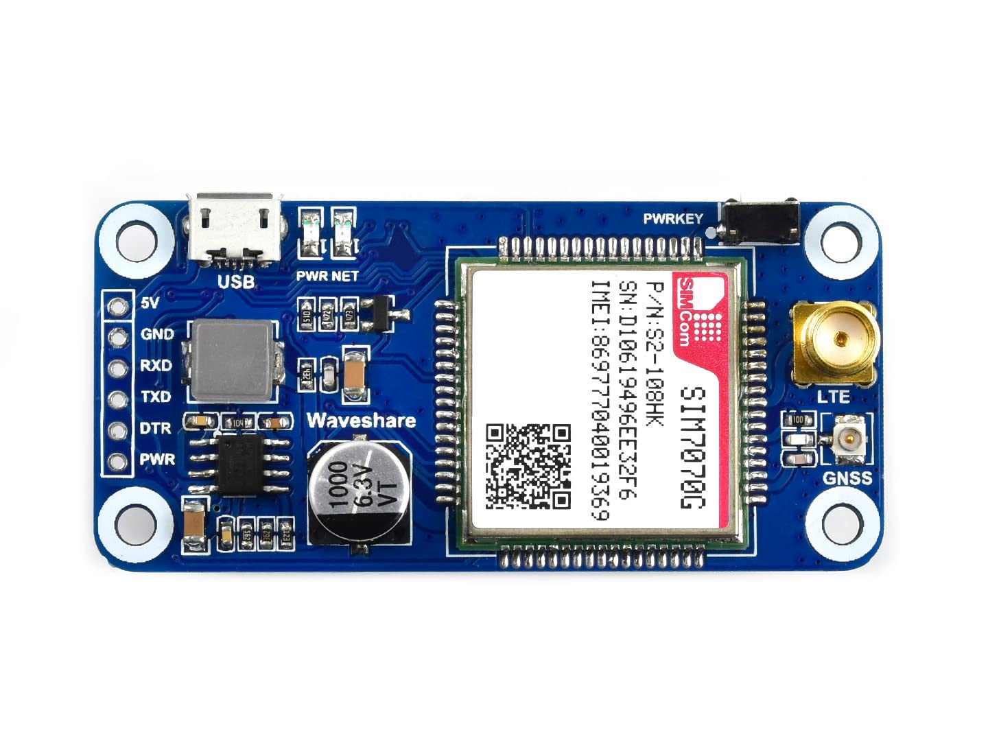 Waveshare SIM7070G NB-IoT/Cat-M/GPRS/GNSS HAT for Raspberry Pi, Low Power Narrow Band Cellular IoT Communication Module Global Band Support with GNSS Positioning