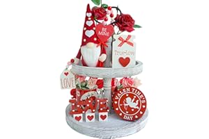 KnomeKo Valentines Day Tiered Tray Decor - 7 Pcs Valentine Gnomes Plush Valentine Love Wood Signs, Wooden Beads Garland Farmhouse Tiered Tray Decor Valentines Day Gift Idea